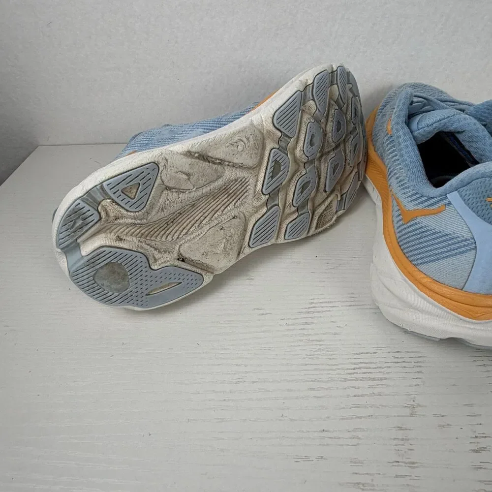 Hoka One One Clifton 9 Womens 6.5B Airy Blue Orange Running Shoes 1127896